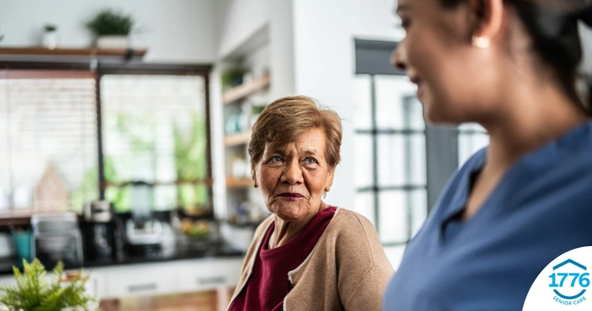 Caregiver provides attentive senior care as part of diabetes awareness
